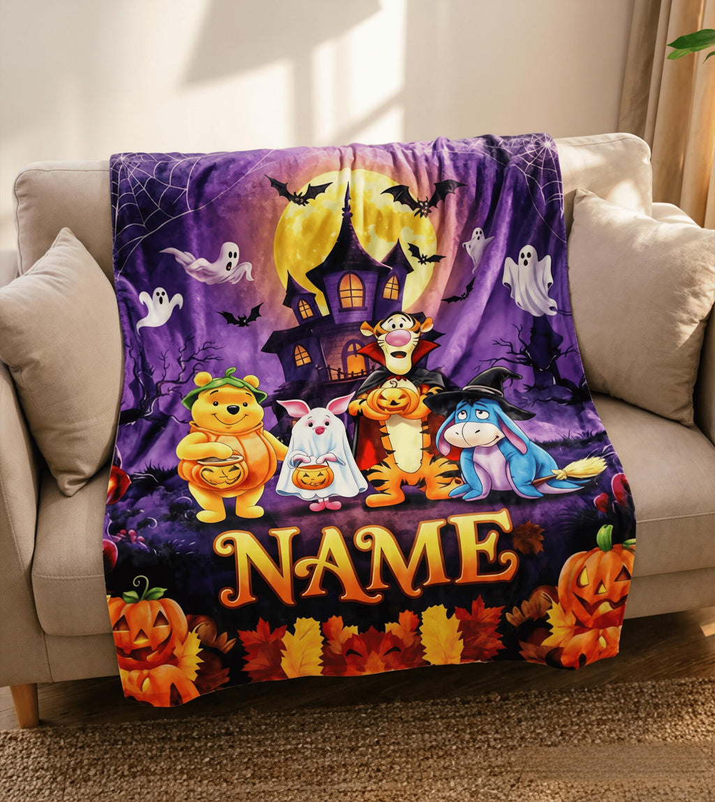 Custom Name Winnie the Pooh Blanket, Hundred Acre Wood Characters, Cozy Flannel Fleece Throw
