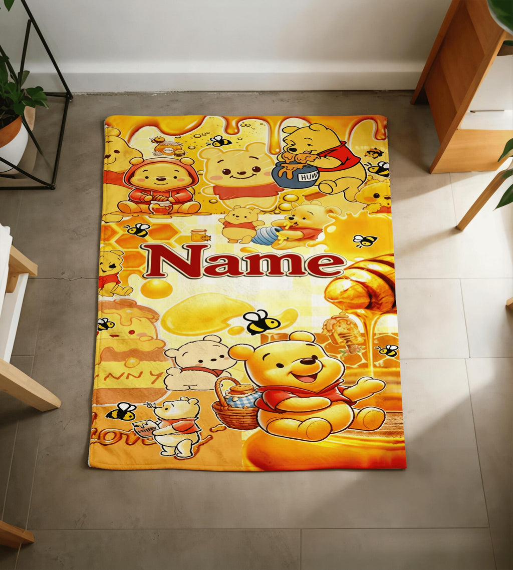 Custom Name Winnie the Pooh Blanket, Hundred Acre Wood Characters, Cozy Flannel Fleece Throw