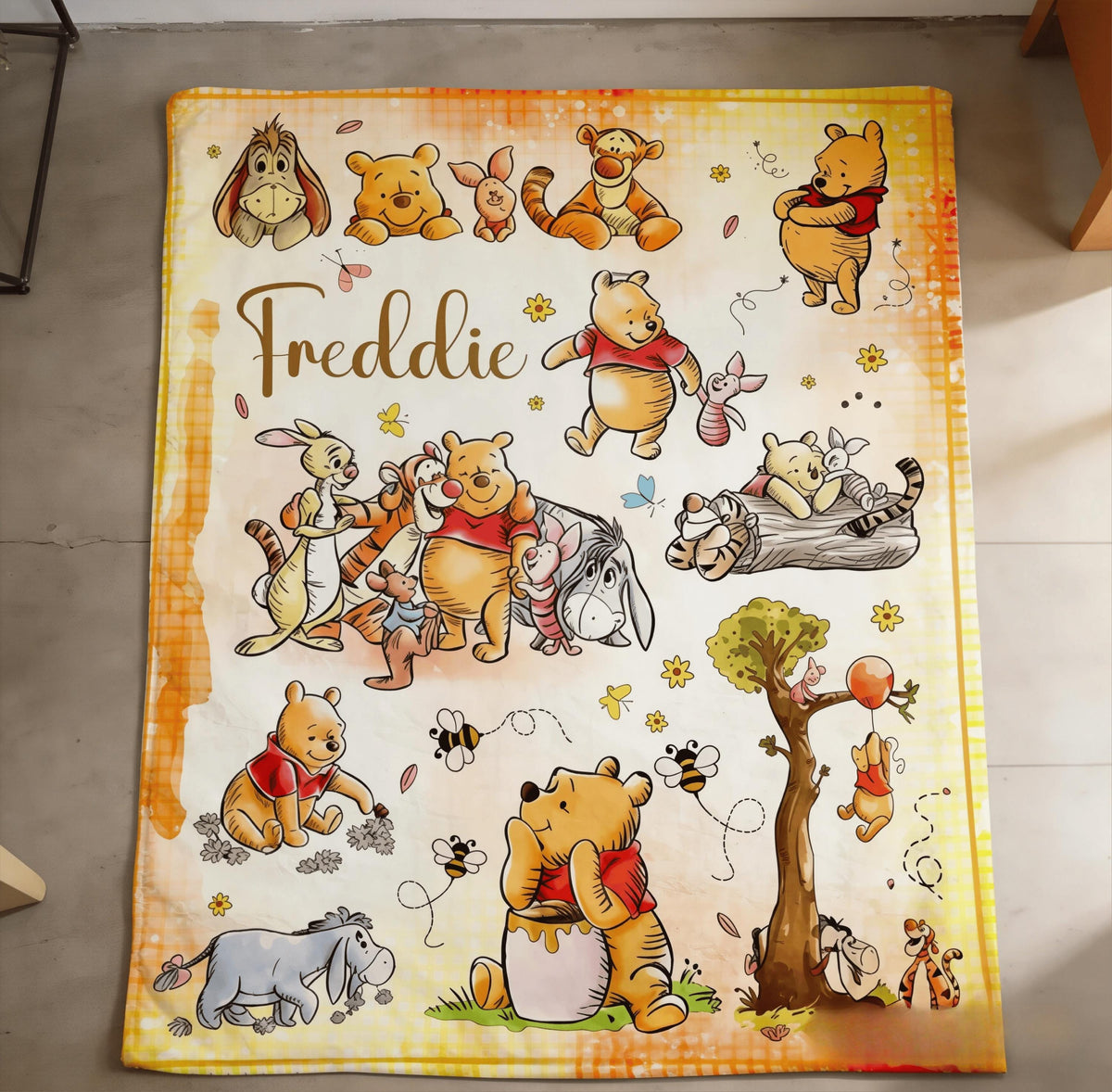 Custom Name Winnie the Pooh Blanket, Hundred Acre Wood Characters, Cozy Flannel Fleece Throw