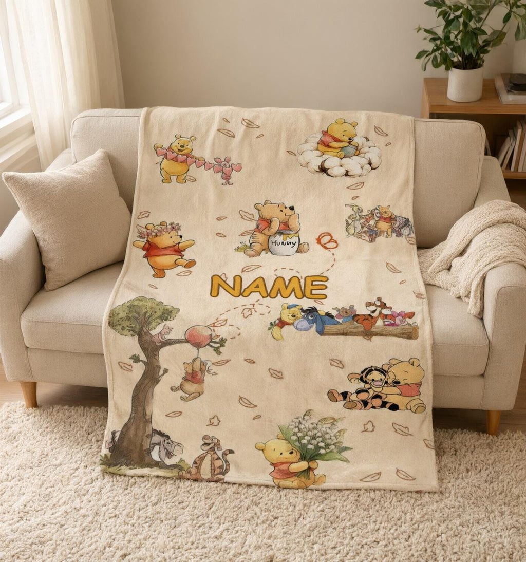 Personalized Winnie The Pooh Blanket Soft Throw Custom Name Kids Birthday Gift