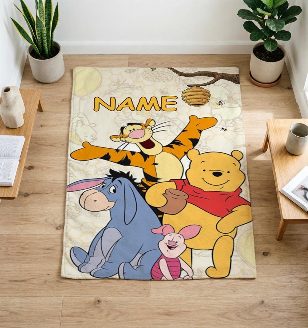 Personalized Winnie The Pooh Blanket Soft Throw Custom Name Kids Birthday Gift