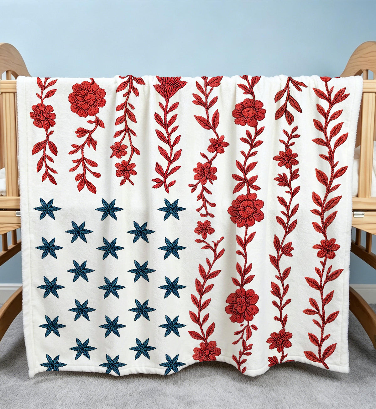 Floral American Flag Throw Blanket,Red Wildflower USA Blanket,Cozy Soft Flannel Blanket,Patriotic Decor,Americana Stars Blanket,Warm Blanket