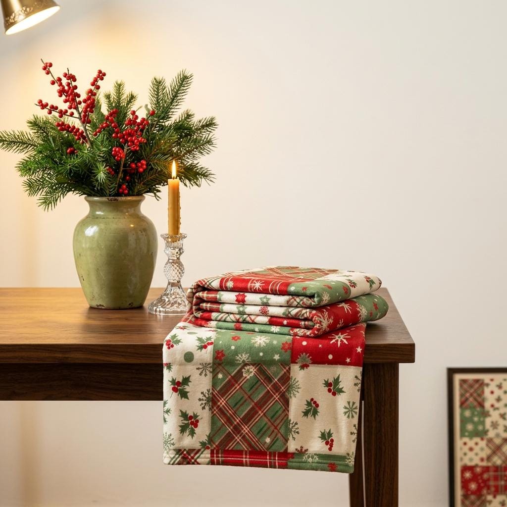 Christmas Lover Blanket, Patchwork Plaid Throw, Red Green Flannel, Cozy Holiday Decor, Gift for Family Home