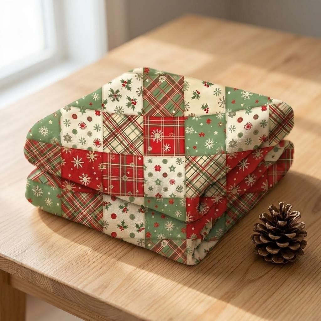 Christmas Lover Blanket, Patchwork Plaid Throw, Red Green Flannel, Cozy Holiday Decor, Gift for Family Home