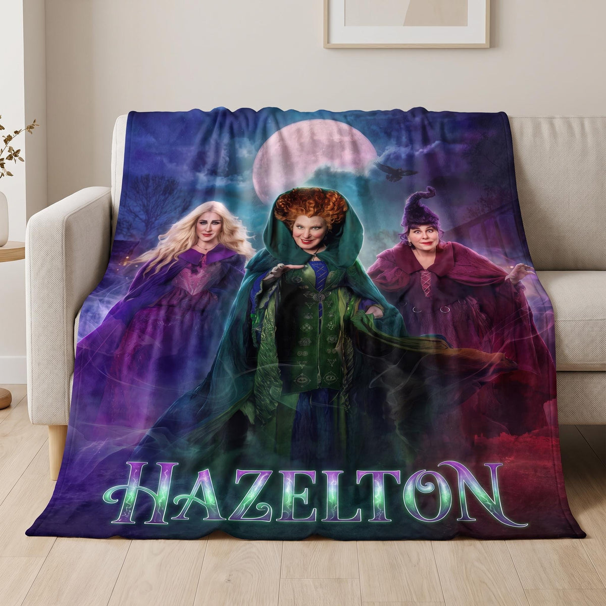 Personalized Witches Halloween Blanket, Custom Spooky Season Throw, Witchy Fall Decor, Cozy Magical Moon Room Accent