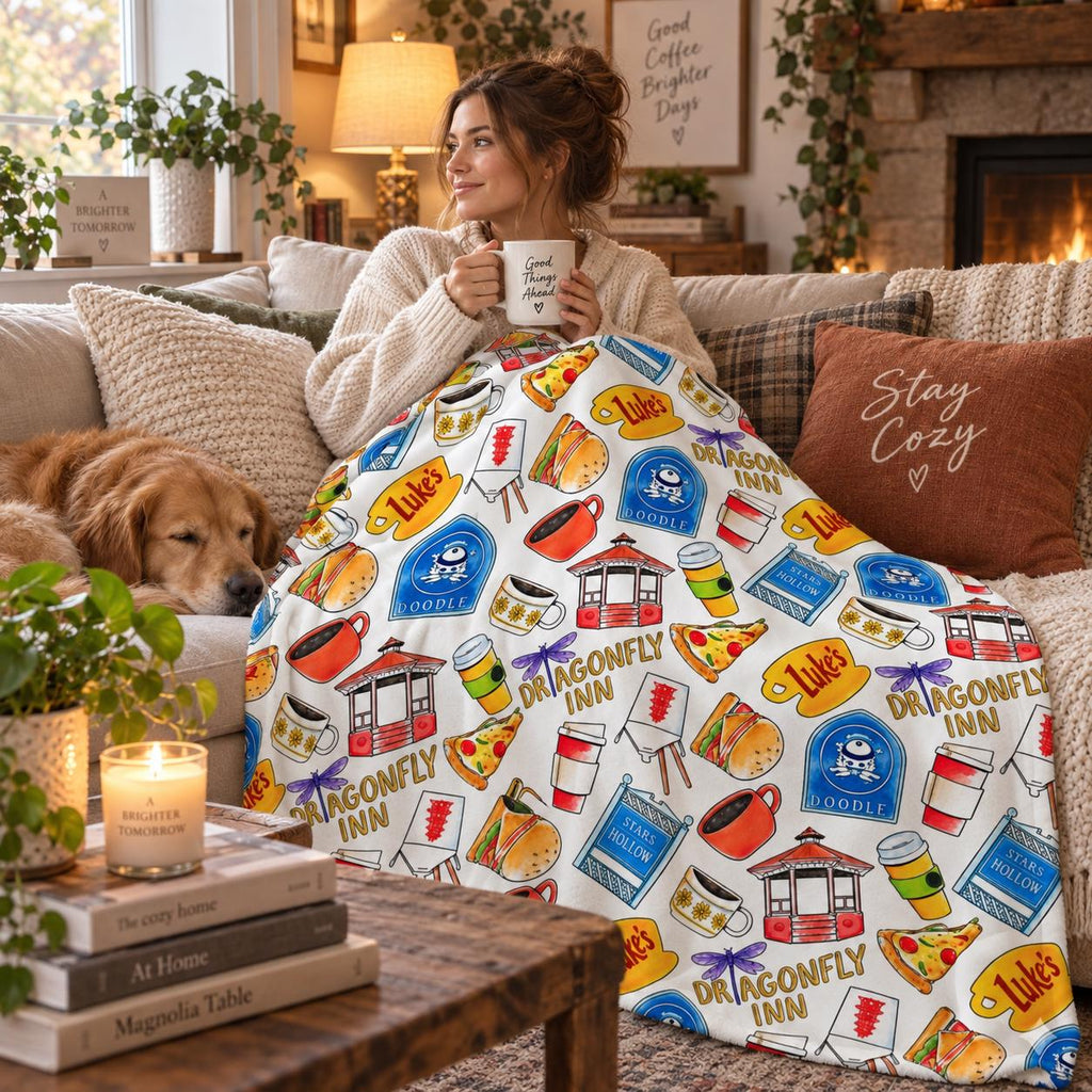 Gilmore Girls Blanket, Stars Hollow Cozy Throw, Luke's Diner Dragonfly Inn Blanket, Coffee Lover TV Show Fan Gift