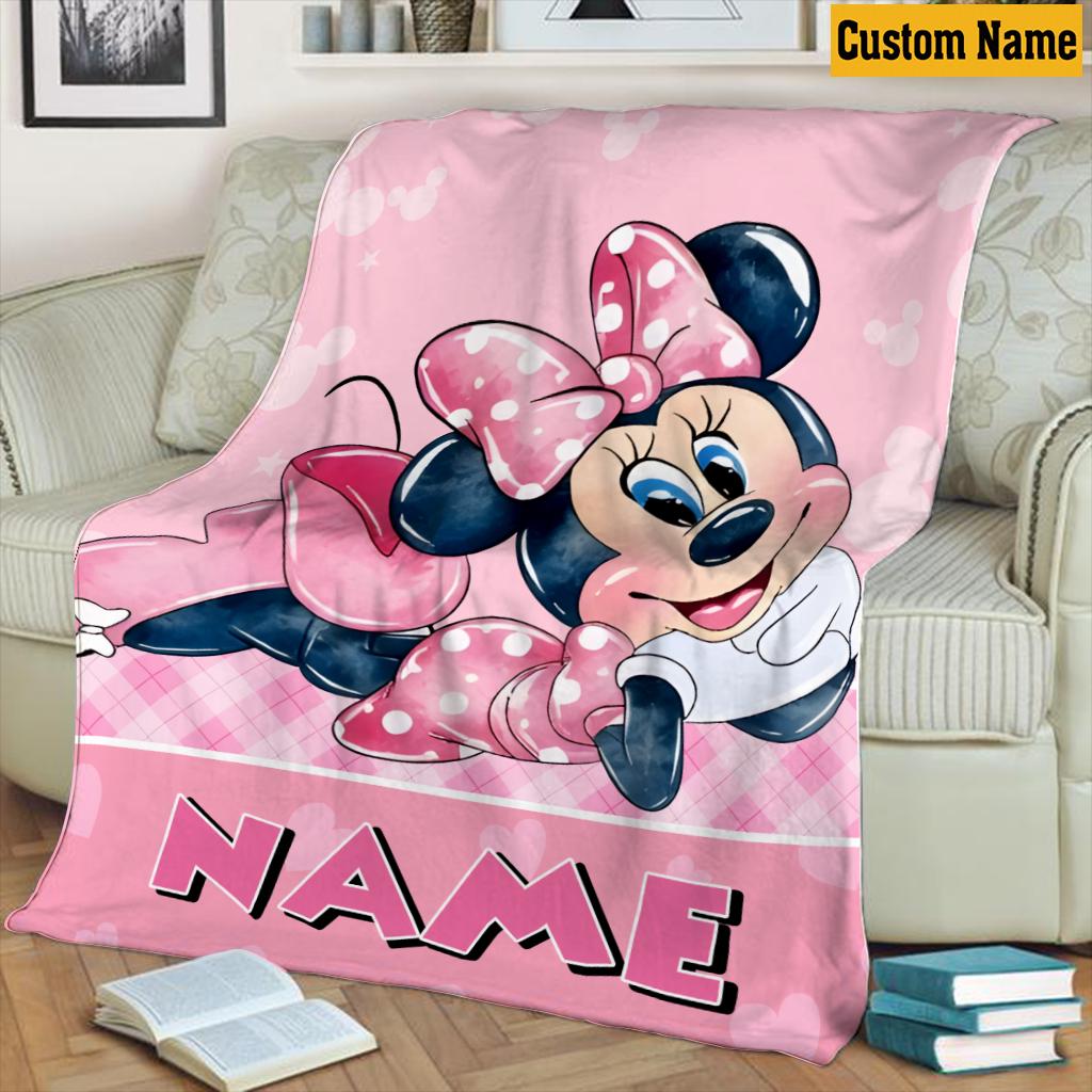 Custom Name Minnie Mouse Blanket for Girls, Personalized Pink Fleece Throw Blanket, Cute Disney Nursery Decor, Toddler Birthday Gift