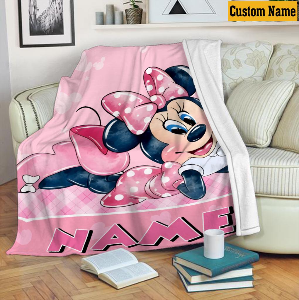 Custom Name Minnie Mouse Blanket for Girls, Personalized Pink Fleece Throw Blanket, Cute Disney Nursery Decor, Toddler Birthday Gift