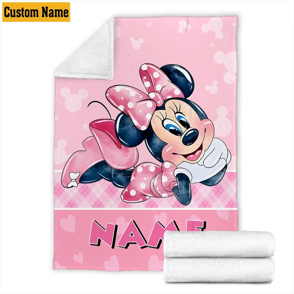 Custom Name Minnie Mouse Blanket for Girls, Personalized Pink Fleece Throw Blanket, Cute Disney Nursery Decor, Toddler Birthday Gift