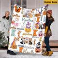 Personalized Aristocats Halloween Blanket, Custom Name Kitten Pumpkin Monogram Fleece Throw Blanket, Cute Spooky Cat Room Decor Kids Gift