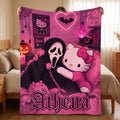 Personalized Pastel Goth Throw Blanket, Custom Spooky Cute Room Decor, Pink Kawaii Halloween Bedding, Retro Horror Cozy Tapestry