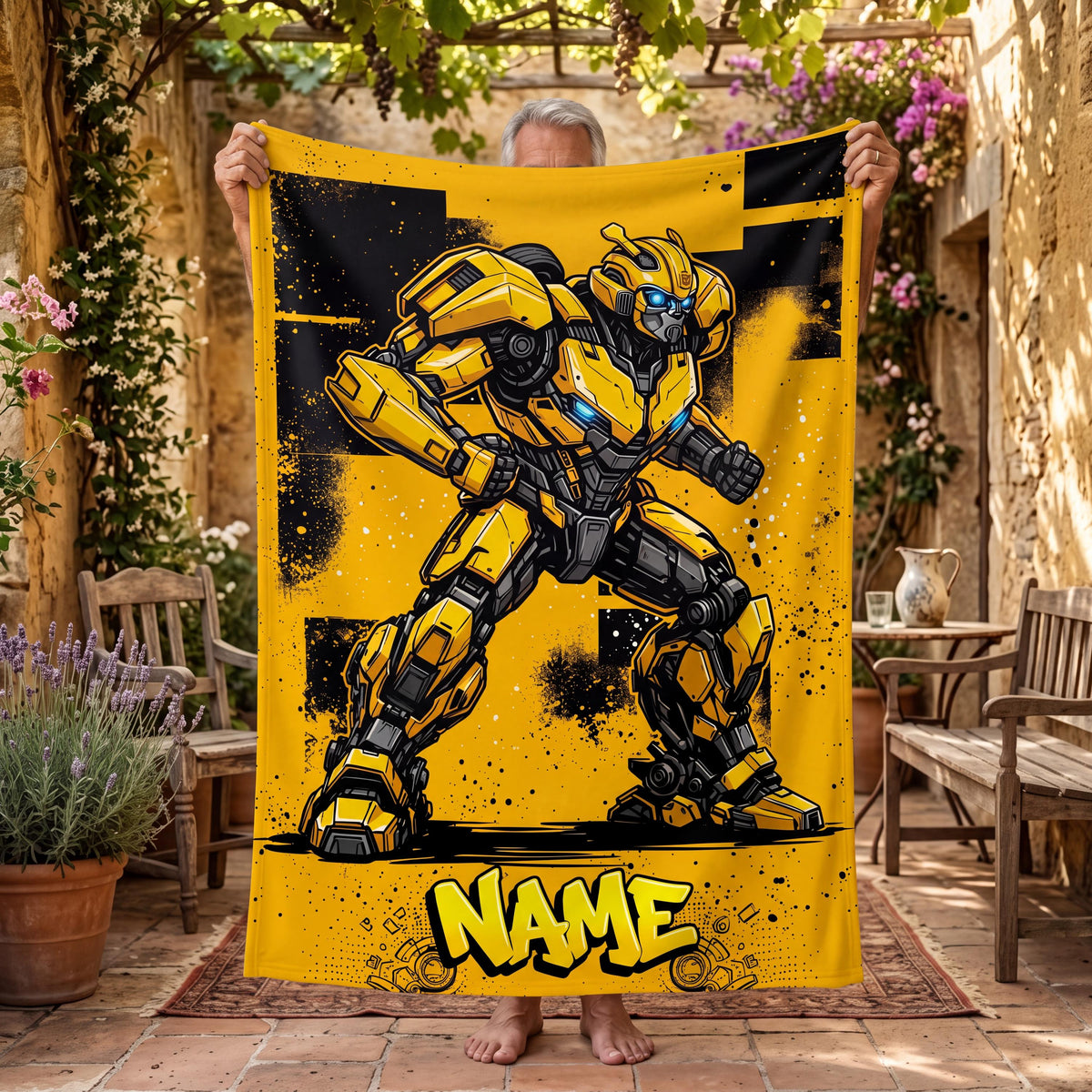 Personalized Transformers Bumblebee Blanket, Urban Graffiti Mecha Kids Throw