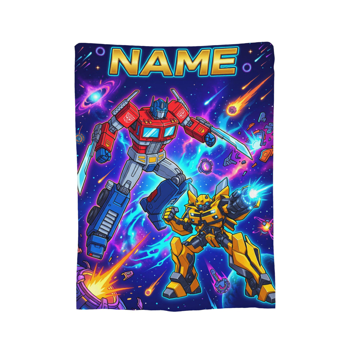 Customizable Transformers Cosmic Battle Blanket, Prime Bumblebee Kids Throw