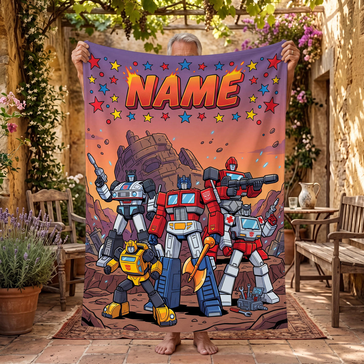 Personalized Transformers Autobot Squad Blanket, Prime Battle Kids Flannel Throw