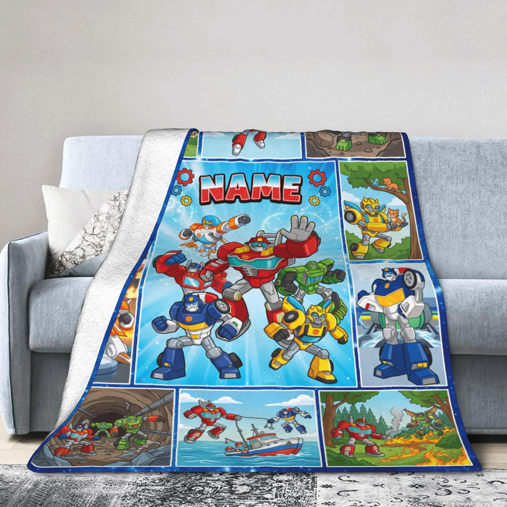 Personalized Transformers Rescue Bots Blanket, Hero Team Kids Flannel Throw