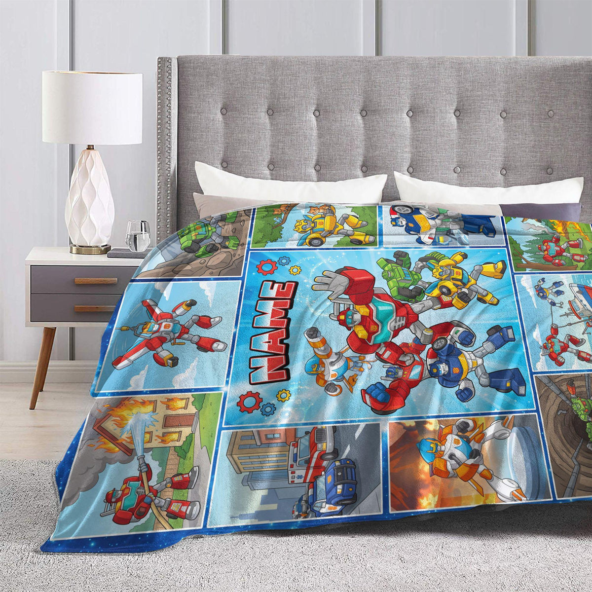 Personalized Transformers Rescue Bots Blanket, Hero Team Kids Flannel Throw