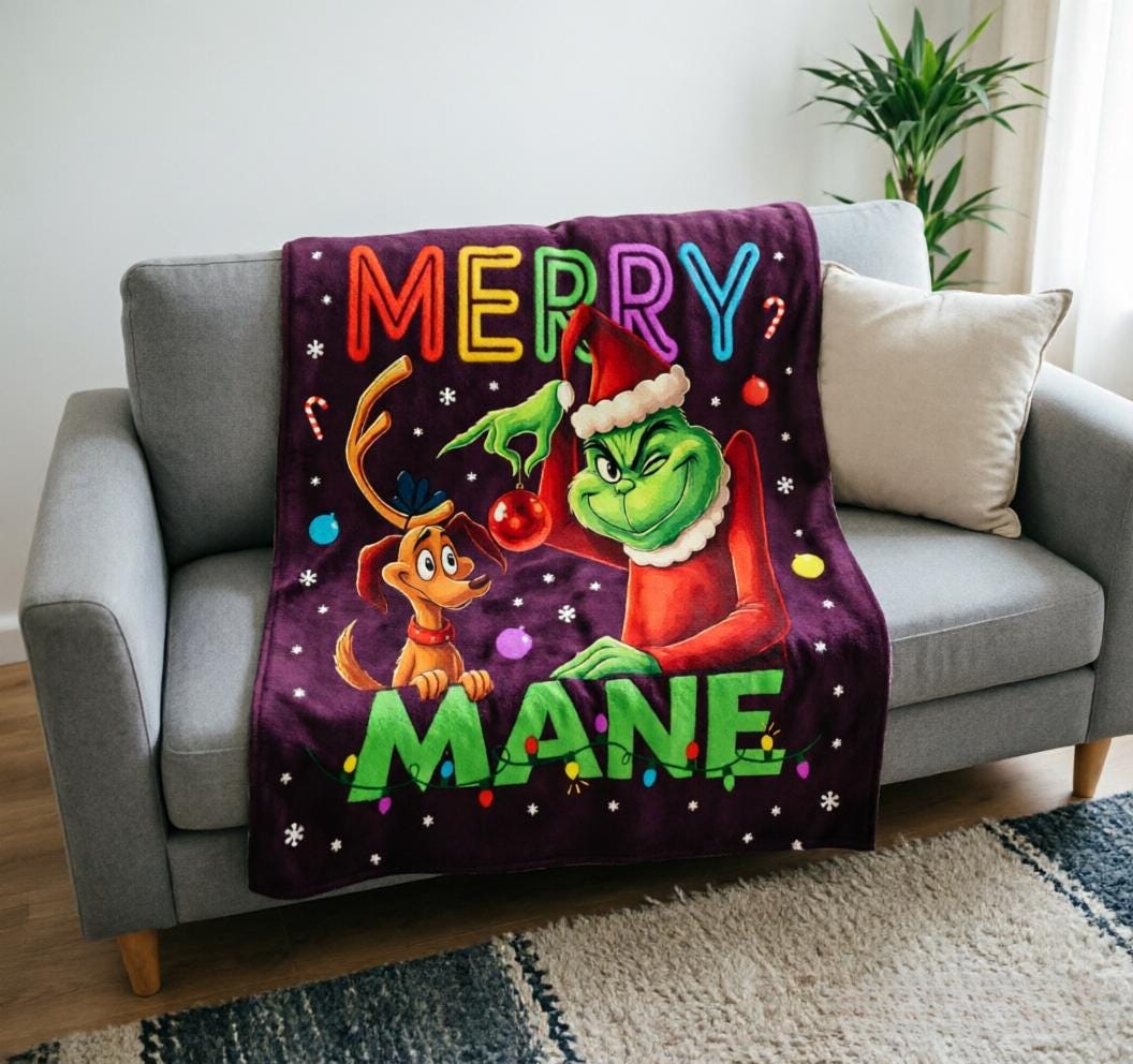 Grinch Max Blanket Soft Throw Custom Name, Bright Christmas Family Gift