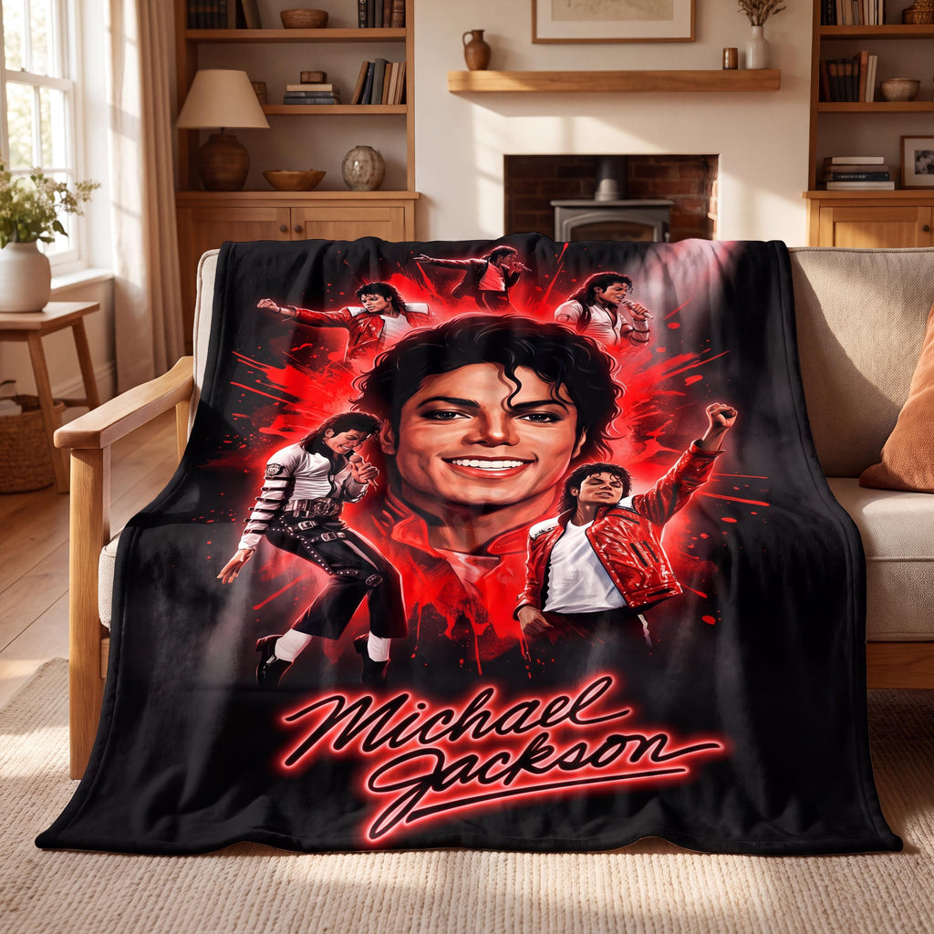 Personalized Bad Era Streetwear Flannel Blanket, Custom Buckle Belt Dance Throw, Retro Pop Idol Bedding, 80s Music Gift for Dad Fans