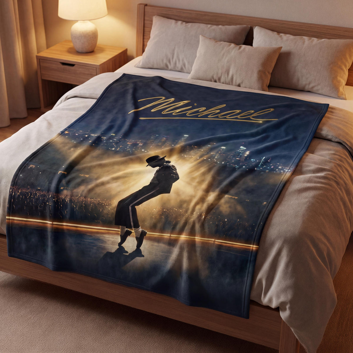 Personalized Tiptoe Dance Flannel Blanket, Custom Pop King Silhouette Throw, Stage Spotlight Bedding, Retro Music Gift for Dancers