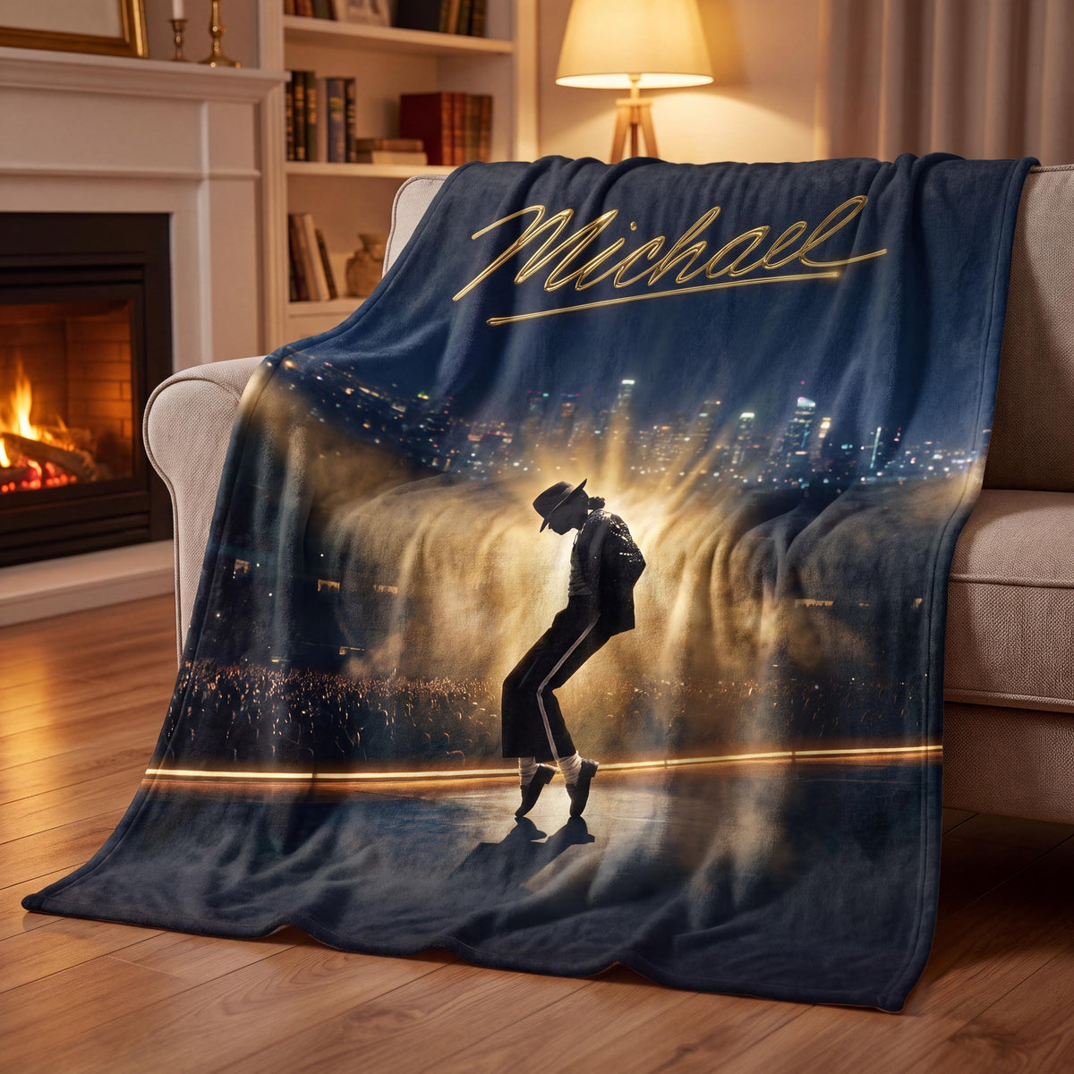 Personalized Tiptoe Dance Flannel Blanket, Custom Pop King Silhouette Throw, Stage Spotlight Bedding, Retro Music Gift for Dancers