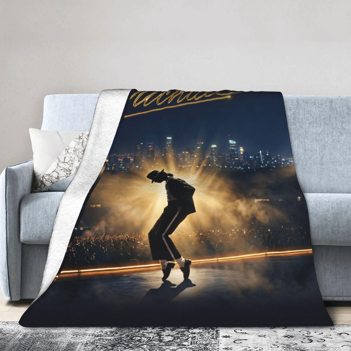 Personalized Tiptoe Dance Flannel Blanket, Custom Pop King Silhouette Throw, Stage Spotlight Bedding, Retro Music Gift for Dancers