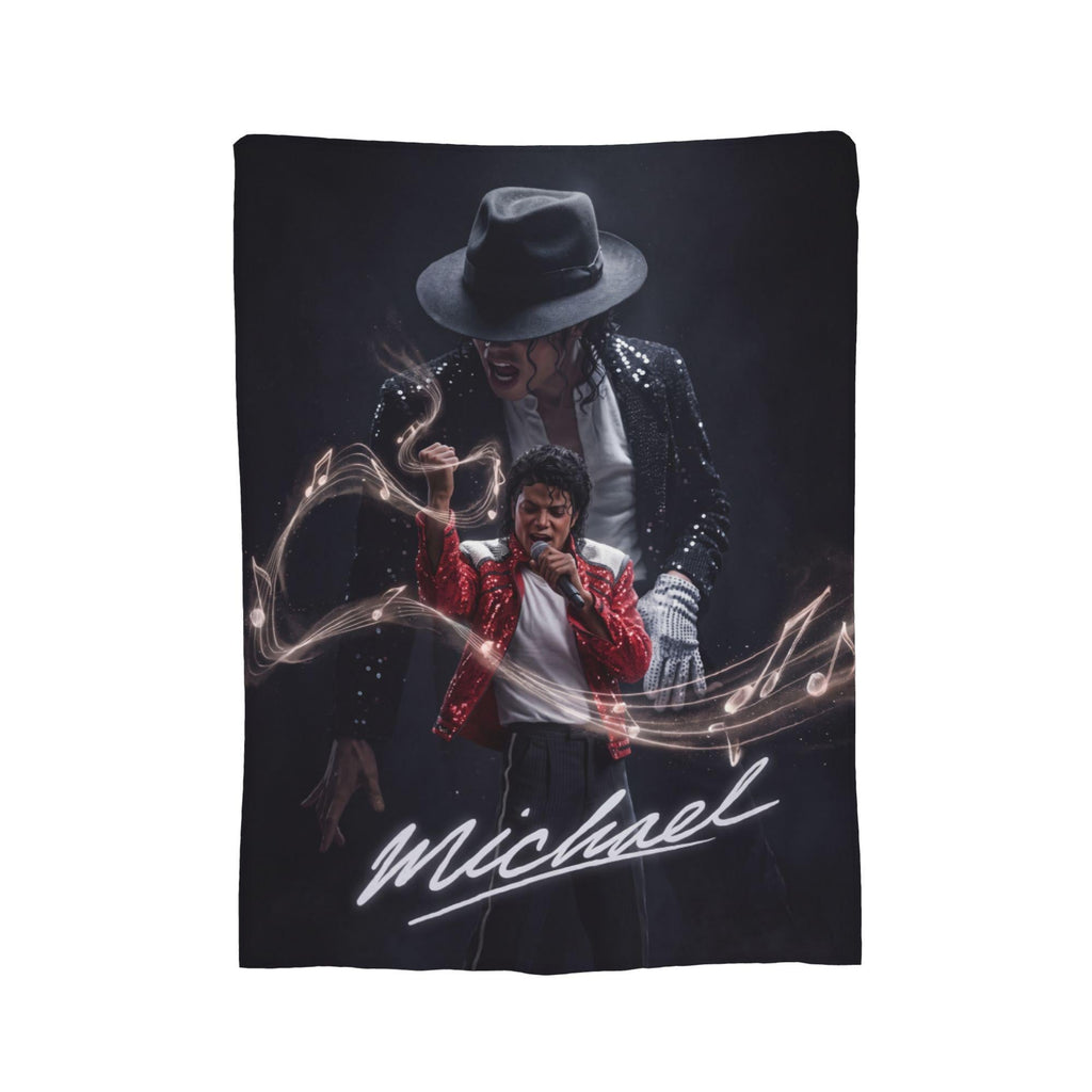 Personalized Red Jacket Pop Legend Flannel Blanket, Custom Retro Music Hero Throw, 80s Thrill Aesthetic Bedding, Gift for Vinyl Fans