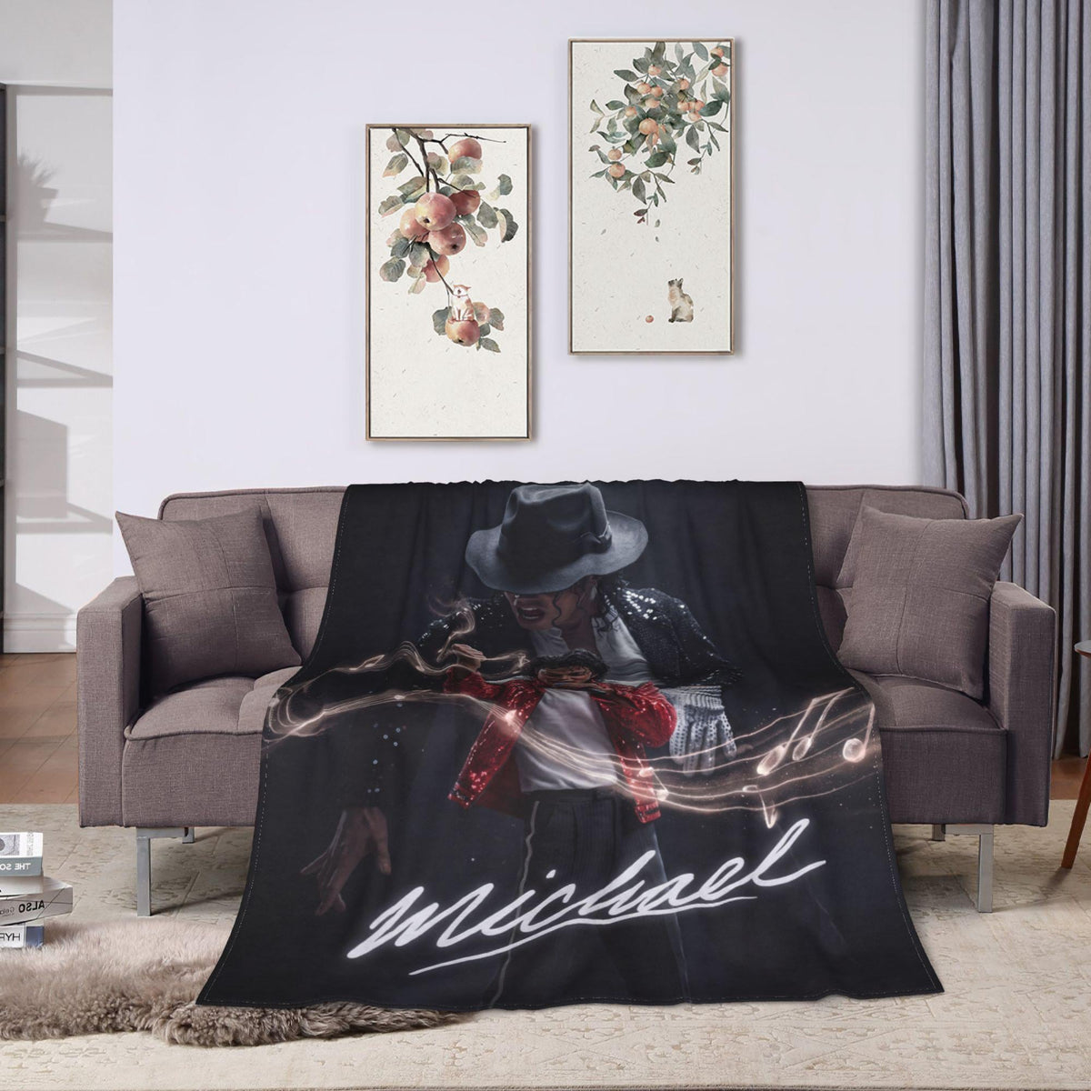 Personalized Red Jacket Pop Legend Flannel Blanket, Custom Retro Music Hero Throw, 80s Thrill Aesthetic Bedding, Gift for Vinyl Fans