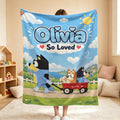 Personalized Blue Heeler Dog Blanket Custom Name So Loved Wagon Soft Fleece Sofa Throw
