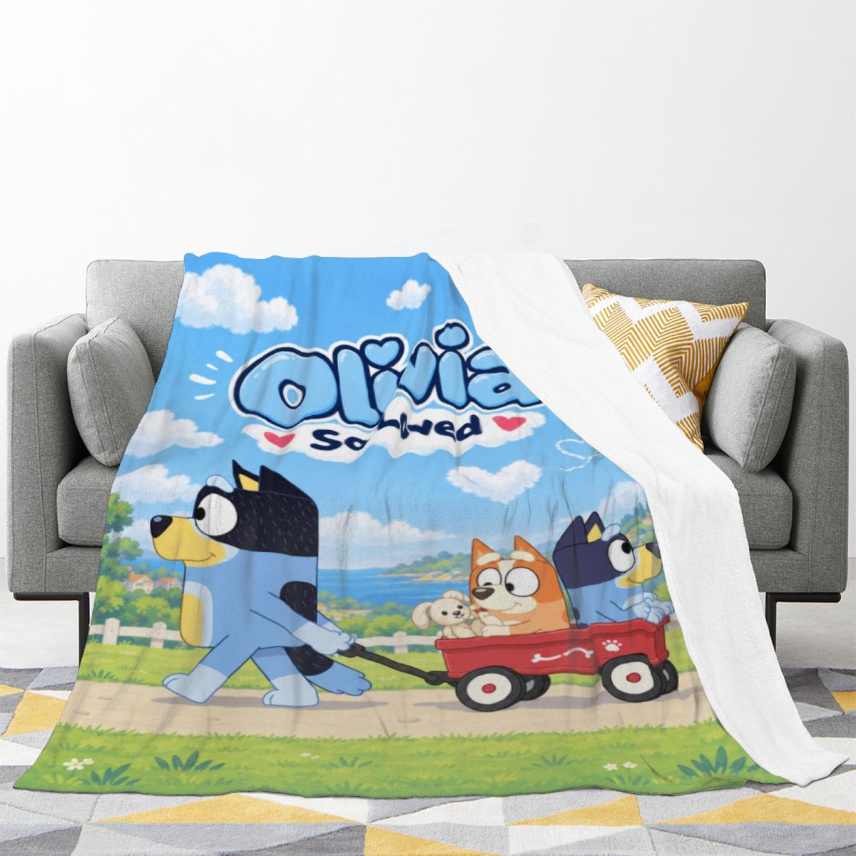 Personalized Blue Heeler Dog Blanket Custom Name So Loved Wagon Soft Fleece Sofa Throw