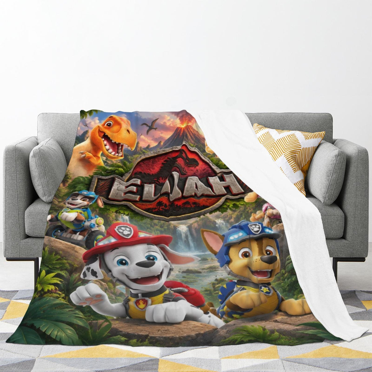 Personalized Dinosaur Adventure Blanket Custom Name Kids Throw Blanket Birthday Gift Cozy Fleece Blanket