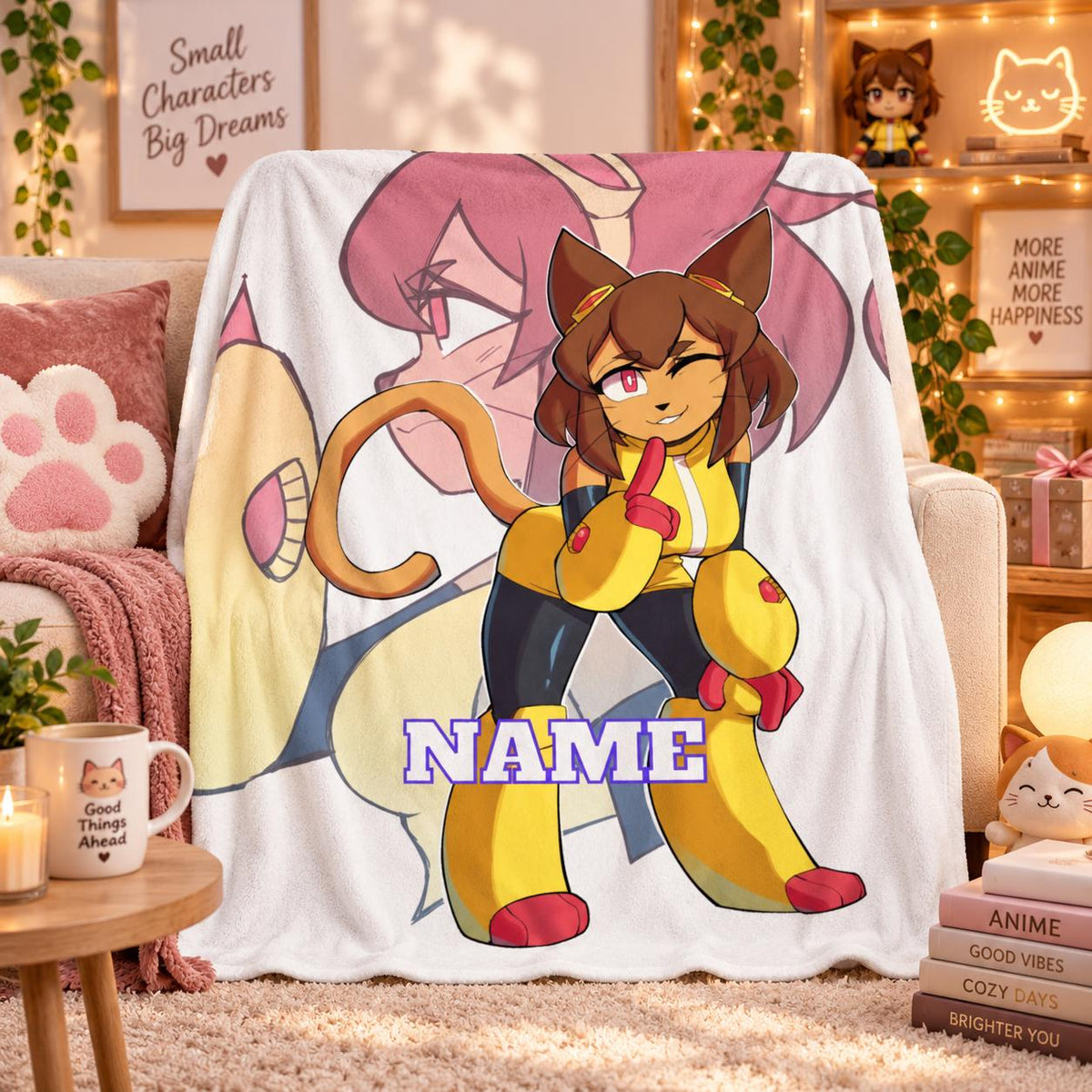 Personalized Kit Bodega Flannel Blanket, Custom Name Cozy Throw Blanket, Cute Gamer Room Decor, Soft Fleece Gift for Kids