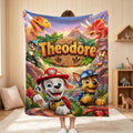 Personalized Rescue Pups Dinosaur Blanket Custom Name Stone Sign Soft Fleece Sofa Throw