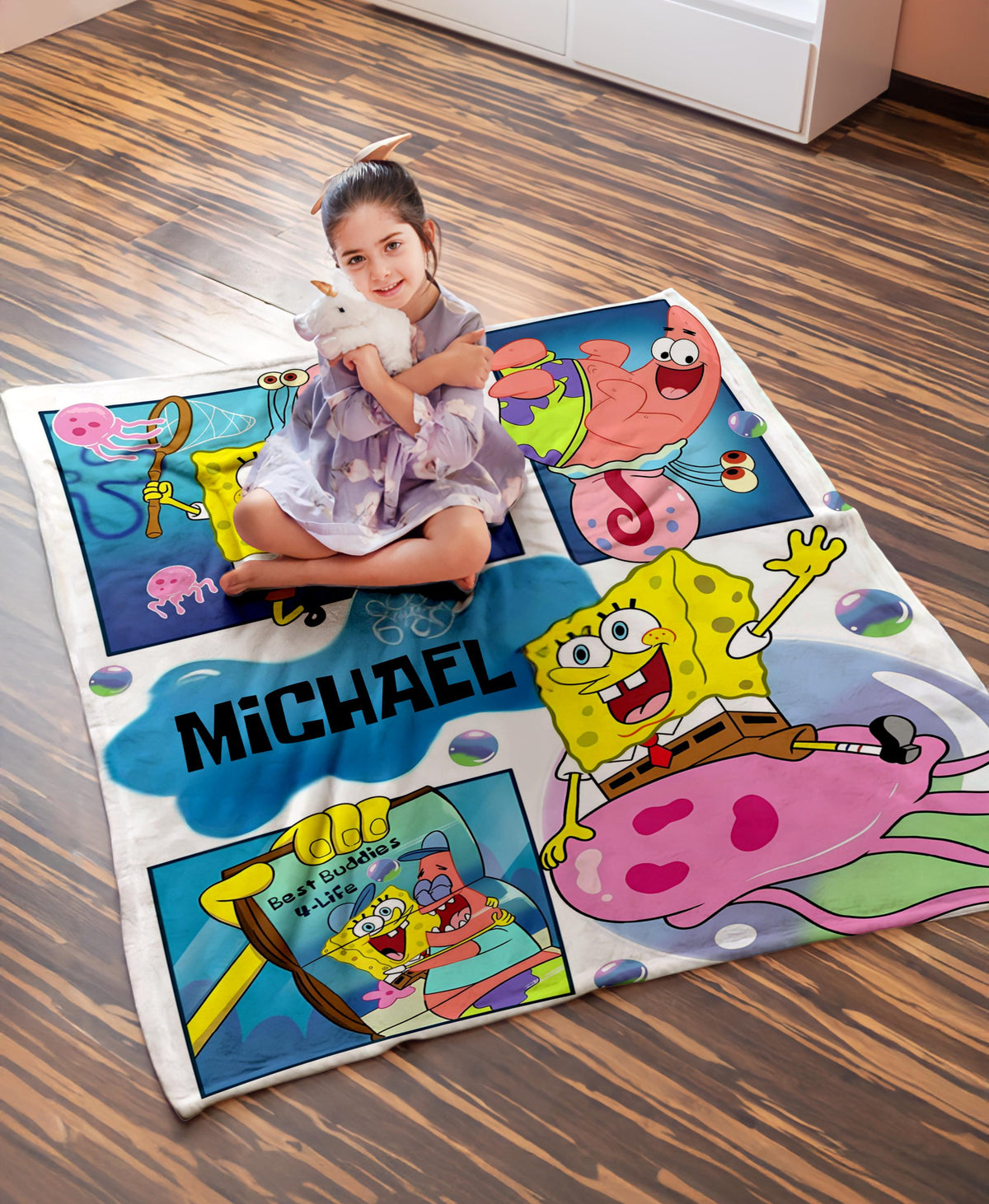 Personalized SpongeBob Blanket, Custom SpongeBob Throw with Name, Yellow Cartoon Blanket, Funny Kids Gift, Cozy Nickelodeon Inspired Blanket