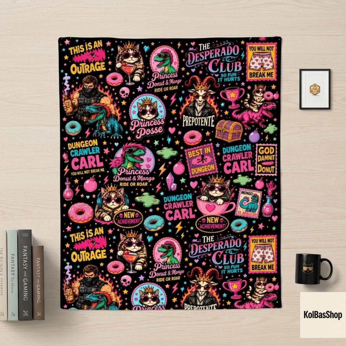 Dungeon Crawler Carl Blanket, LitRPG Fantasy Throw, This Is An Outrage Fleece Throw, Cozy Geeky Reader Couch Blanket, Plush Nerd Gift