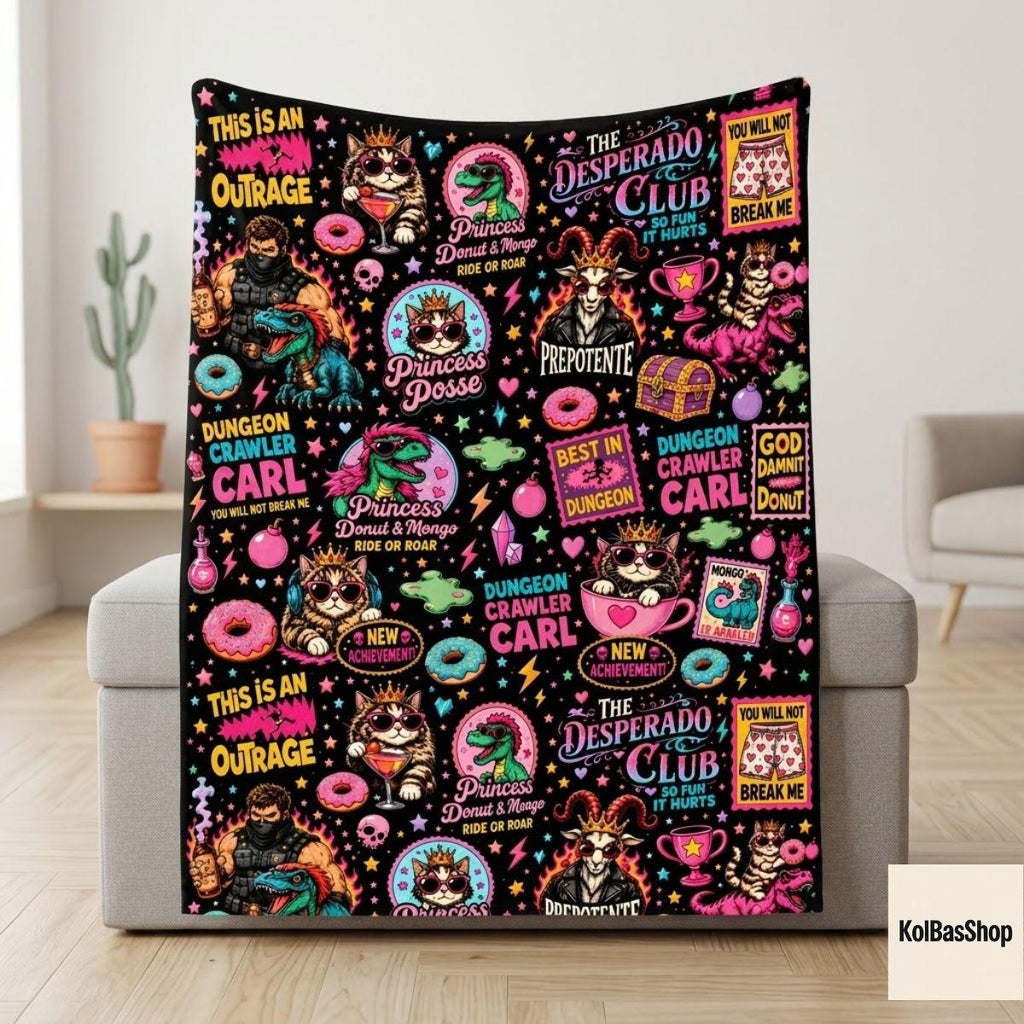 Dungeon Crawler Carl Blanket, LitRPG Fantasy Throw, This Is An Outrage Fleece Throw, Cozy Geeky Reader Couch Blanket, Plush Nerd Gift