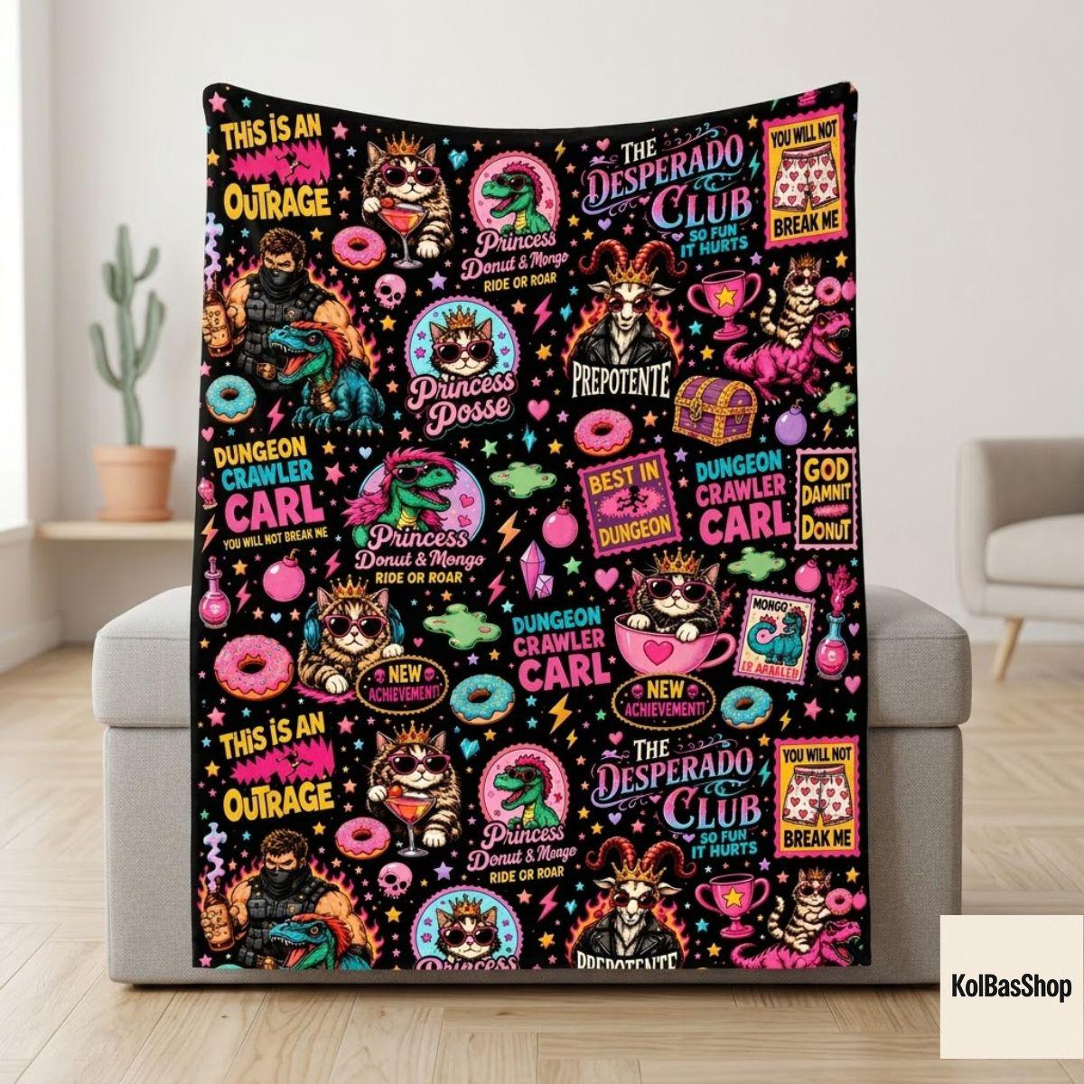 Dungeon Crawler Carl Blanket, LitRPG Fantasy Throw, This Is An Outrage Fleece Throw, Cozy Geeky Reader Couch Blanket, Plush Nerd Gift