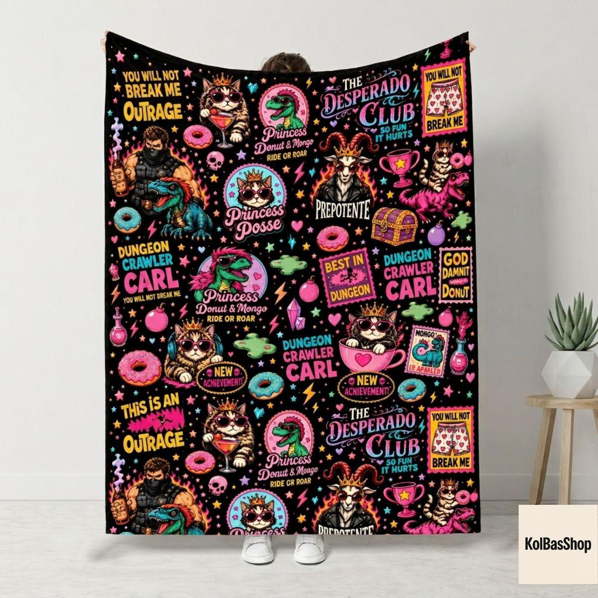 Dungeon Crawler Carl Blanket, LitRPG Fantasy Throw, This Is An Outrage Fleece Throw, Cozy Geeky Reader Couch Blanket, Plush Nerd Gift