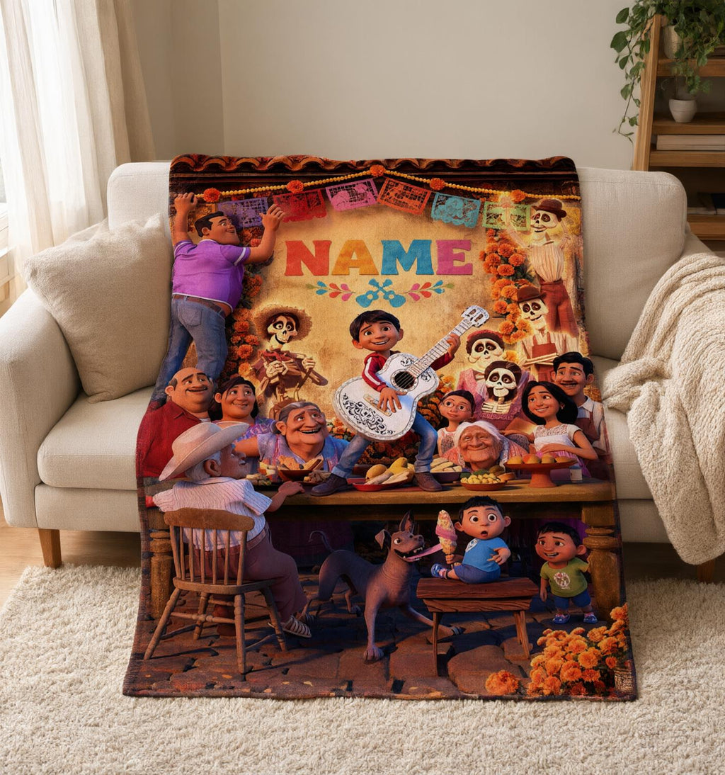 Custom Name Coco Soft Throw Blanket, Personalized Cartoon Design, Ideal Birthday Gift for Kids