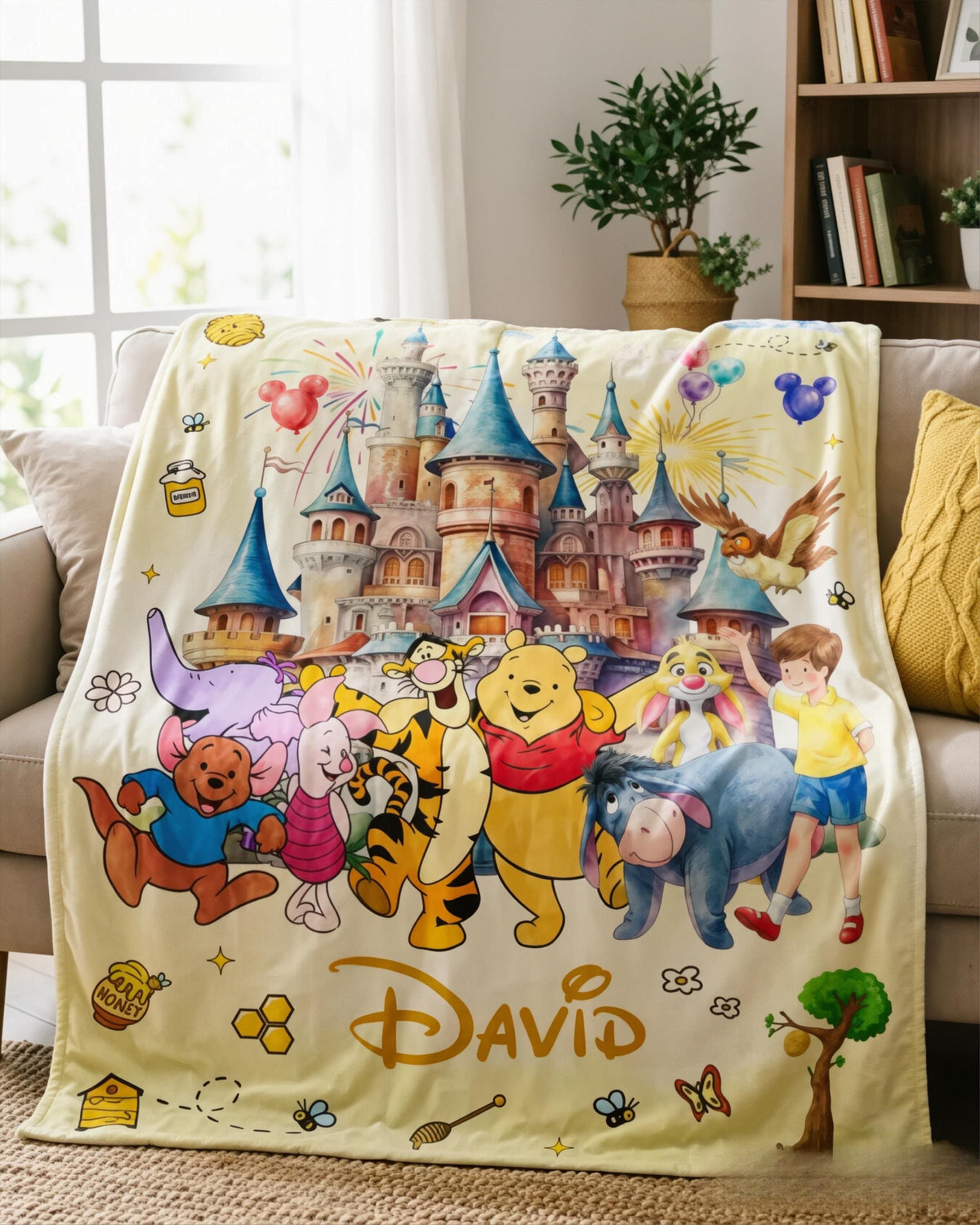 Custom Name Winnie the Pooh Blanket, Hundred Acre Wood Characters, Cozy Flannel Fleece Throw