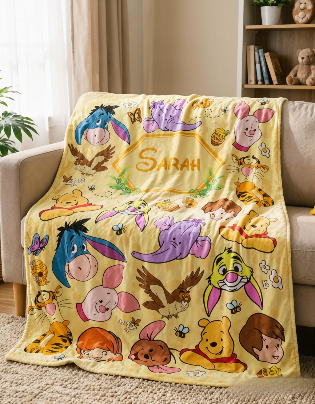 Custom Name Winnie the Pooh Blanket, Hundred Acre Wood Characters, Cozy Flannel Fleece Throw