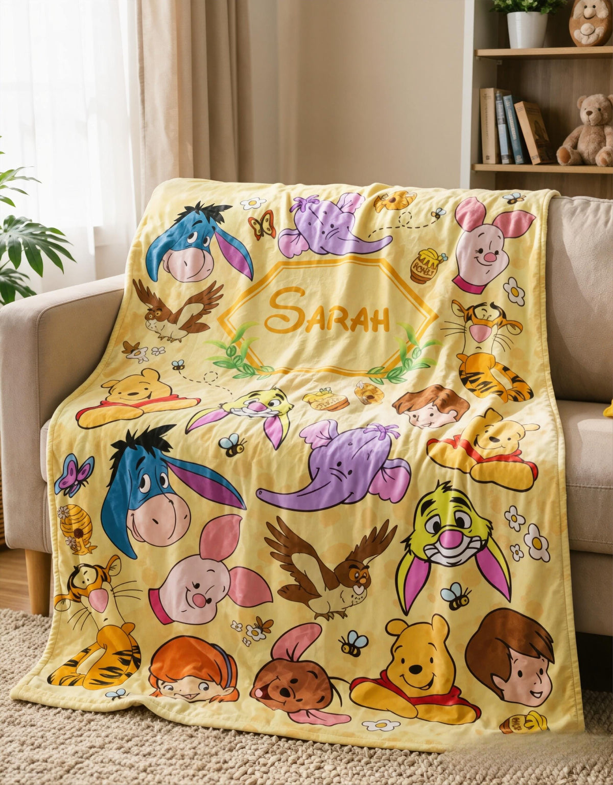 Custom Name Winnie the Pooh Blanket, Hundred Acre Wood Characters, Cozy Flannel Fleece Throw