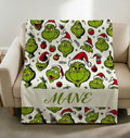 Grinch Blanket Soft Throw Custom Name, Fun Christmas Family Gift