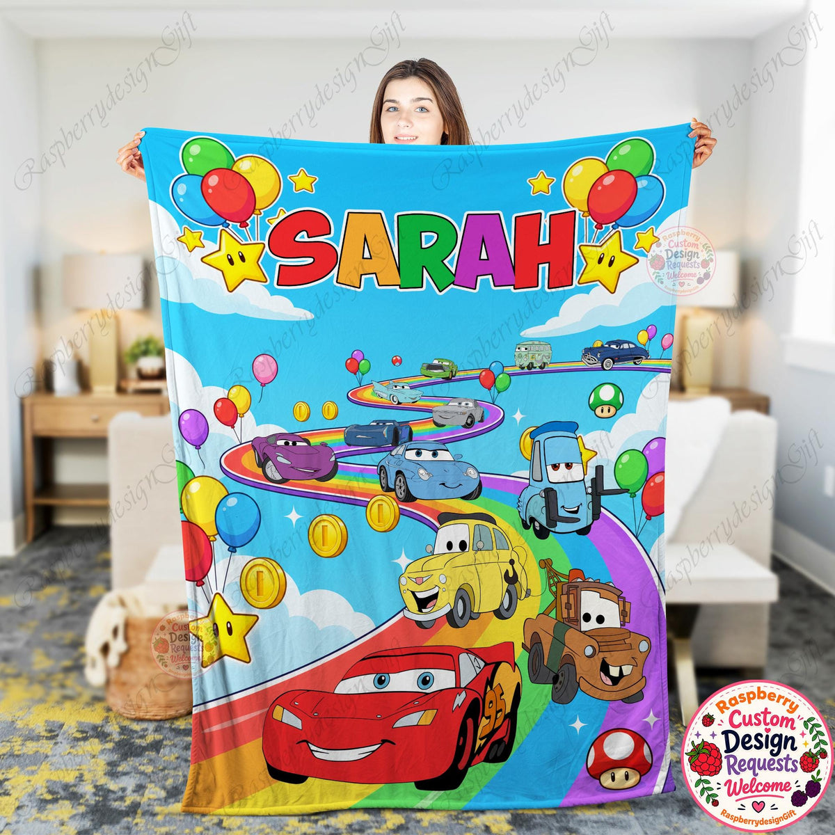 Custom Name Disney Lightning McQueen Blanket, Lightning McQueen Baby Blanket, Customizable Cars Blanket, Cute Birthday Gift for Boy