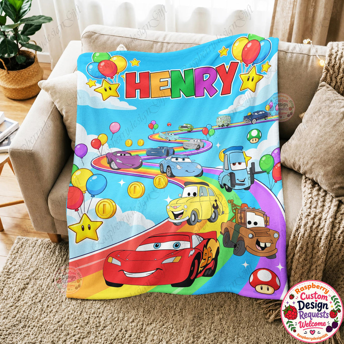 Custom Name Disney Lightning McQueen Blanket, Lightning McQueen Baby Blanket, Customizable Cars Blanket, Cute Birthday Gift for Boy