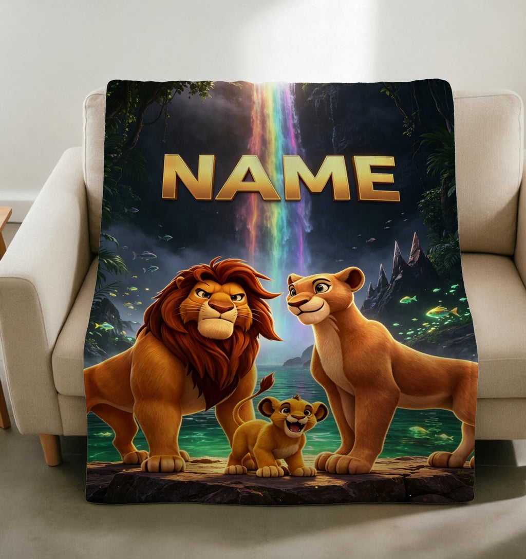 Lion King Family Rainbow Waterfall Blanket Soft Throw Custom Name Fan Birthday Gift