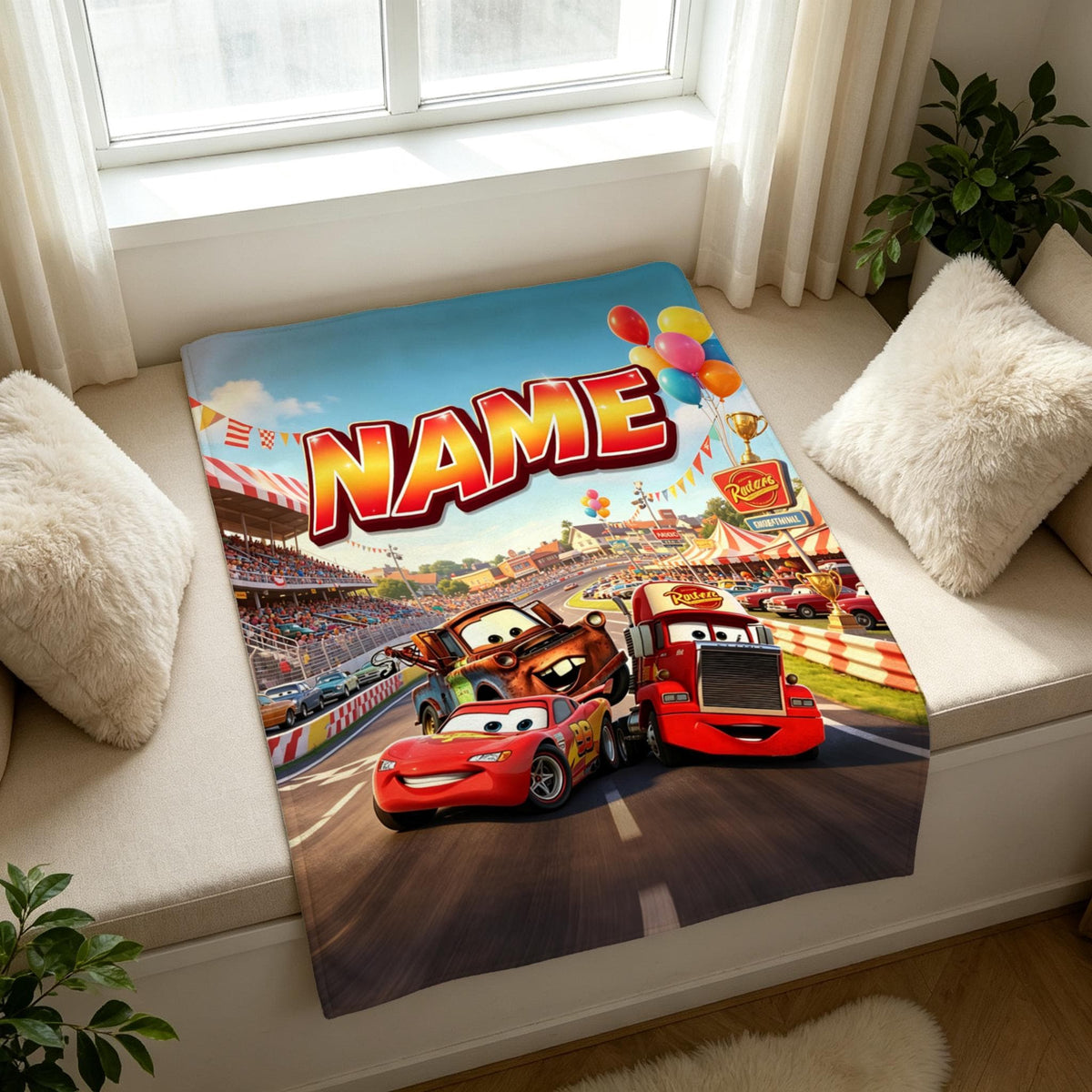 Kids Cars Blanket Soft Throw Personalized Name Stadium Themed Warm Celebration Gift