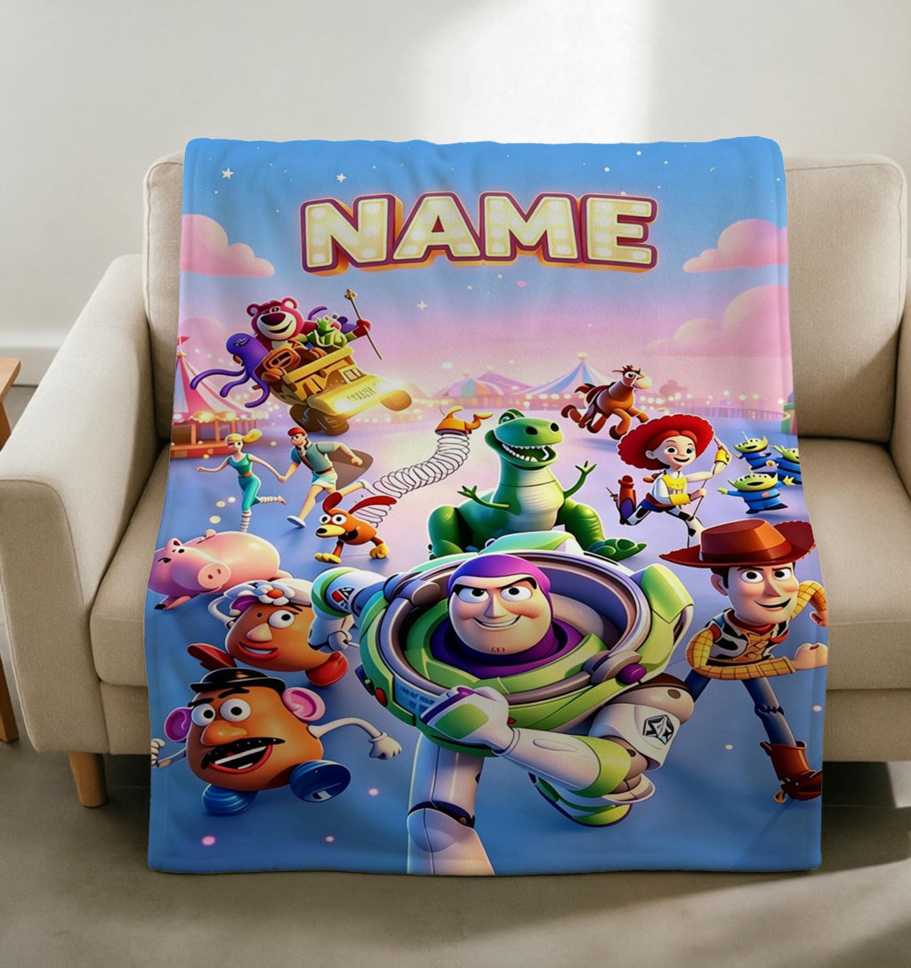 Custom Name Blanket Soft Throw Toy Story Art, Cherished Kid Present