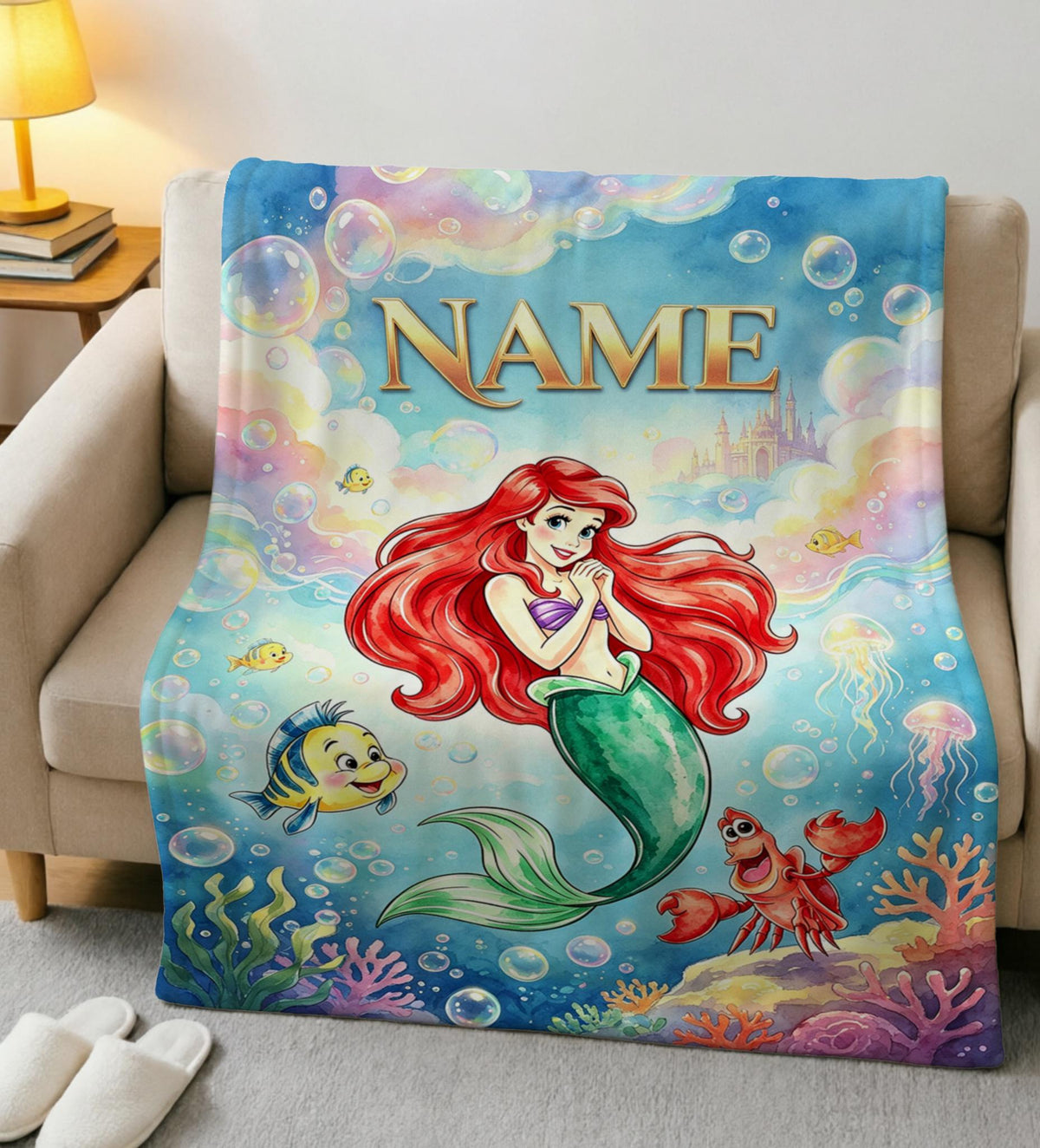 Little Mermaid Blanket Soft Throw Custom Name Bubbly Ocean Magical Toddler Present
