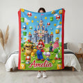 Personalized Mario Bros Blanket, Super Mario Character Fleece Blanket, Custom Name Gaming Blanket, Kids Birthday Gift, Gamer Room Decor
