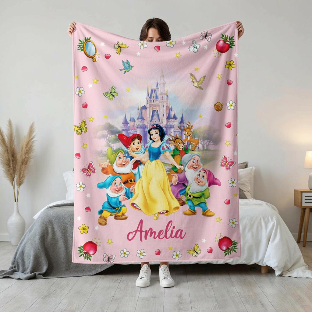 Personalized Snow White Blanket, Custom Name Princess Fleece Blanket, Fairy Tale Kids Throw, Classic Princess Gift, Baby Girl Birthday Gift